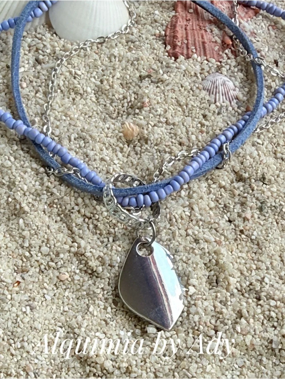 Blue suede Lavender Layered Beach Charm Necklace